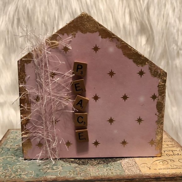 Wood Boho Wood House Set - 4x4 Wood Block Decor, Outdoor Porch Decoration Fall, - Picture 3 of 4